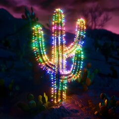 vibrant colorful neon cinco de mayo cactus background, Cinco de mayo neon cactus background, cinco de mayo background concept, mexican culture background