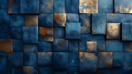 Modern Geometric Artwork with Metallic Blue and Gold Tones