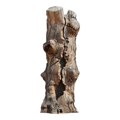 tree trunk with carvings isolated on transparent background