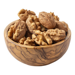 Fototapeta premium Walnuts in a wooden bowl isolated on transparent background