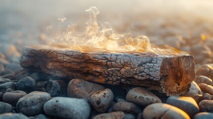 Palo santo, an esoteric form of sacred wood, lies on a large stone.