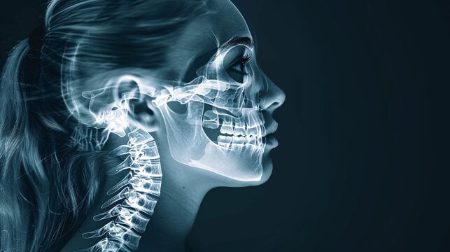Medical Insight: X-Ray Profile Portrait of Womans Head and Neck