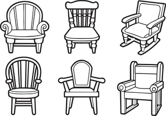 Set of armchairs in doodle style. Vector illustration.