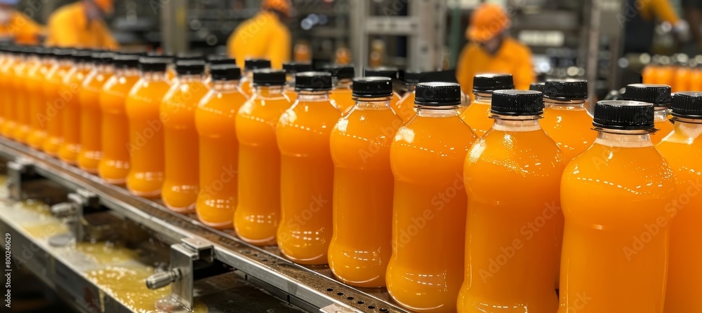 Poster efficient bottled juice production line in a standard factory for optimal manufacturing process