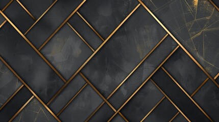 Abstract geometric background with a black and gold pattern, conveying luxury, elegance, and a modern design aesthetic.