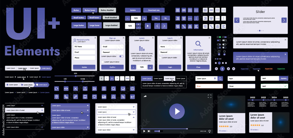 Fototapete a set of modern violet web interface elements designed for the development and design of websites an
