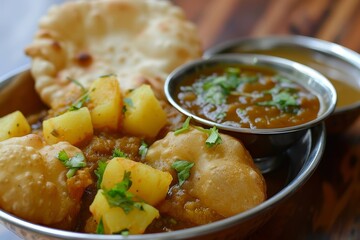 Indian dish with potatoes and puris