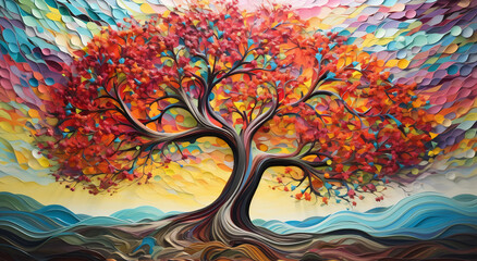 Colorful leaves tree painting