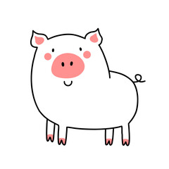 A cute pig in a doodle style. Vector illustration isolated on a white background