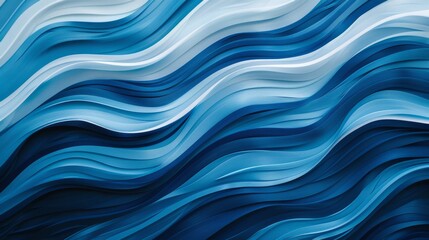 Artistic abstract image with layered wavy patterns in various shades of blue, illustrating fluidity, motion, and modern design elements.