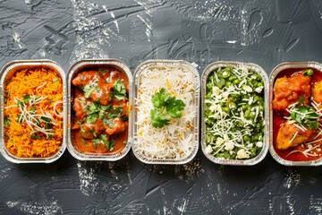Indian takeaway dishes served in foil containers - Powered by Adobe