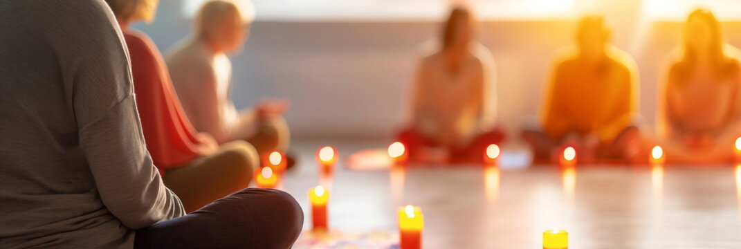 Meditation class with candles, excellent for relaxation and spirituality concepts