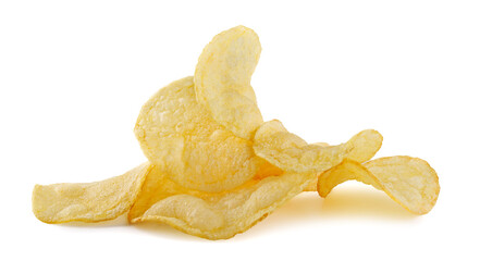 Potato chips isolated on white background.