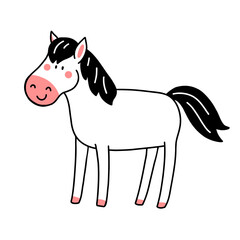 A cute horse in a doodle style. Vector illustration isolated on a white background