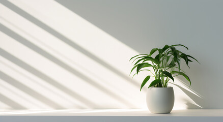 Potted plant on white shelf