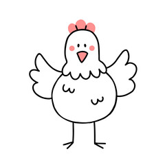 A cute chicken in a doodle style. Vector illustration isolated on a white background