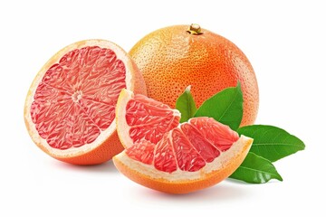 Isolated grapefruit slices on white background