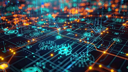 Obraz premium business finance illustration with digital currency transactions and network connections