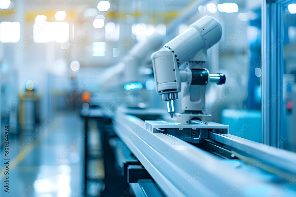 Poster exploring industry with advanced robotics in a smart factory environment. concept industrial robotic