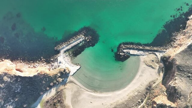 Aerial top down view of beautiful bay. Bolata beach on Black sea, Bulgaria. Famous bay near Cape Kaliakra. 