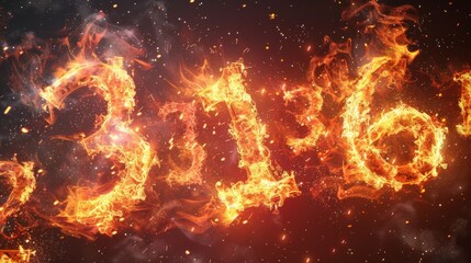 Fototapeta premium Fiery Numerals Emerging from Darkness