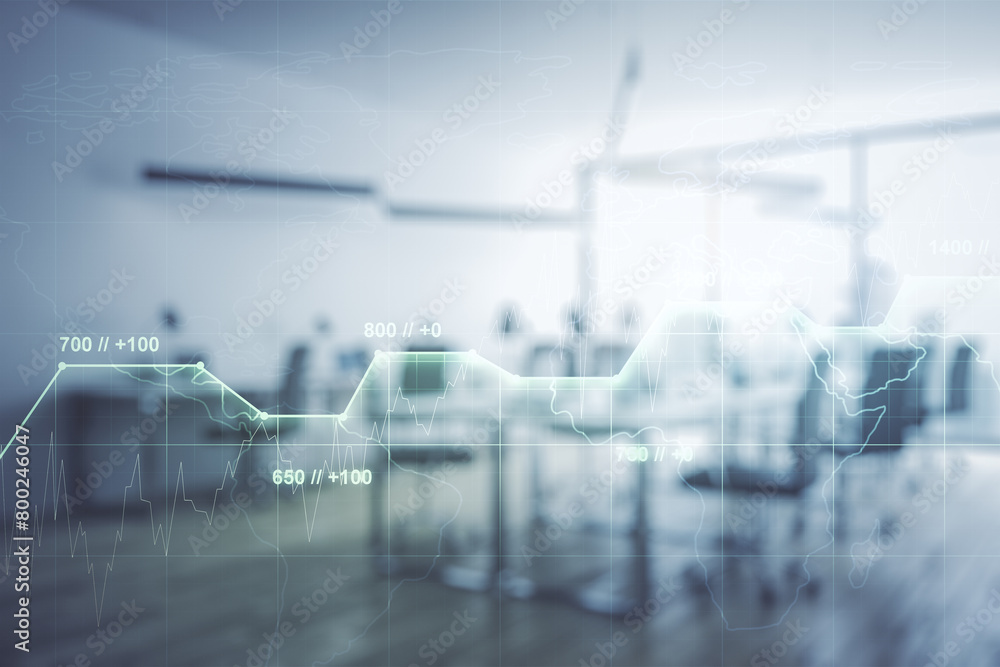 Poster multi exposure of creative statistics data hologram on modern corporate office background, stats and