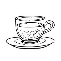 Cup of tea with healthy tea, jasmine. Hand drawn vector illustration in outline style.