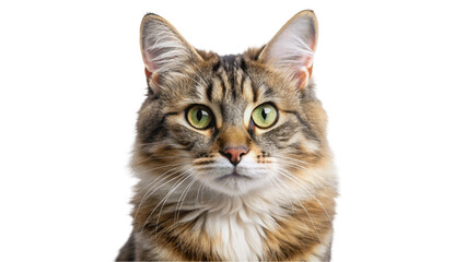 A cat with green eyes isolated on Transparent background.