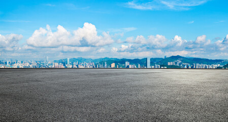 Asphalt road square and city skyline with modern buildings scenery in Shenzhen. panoramic view.