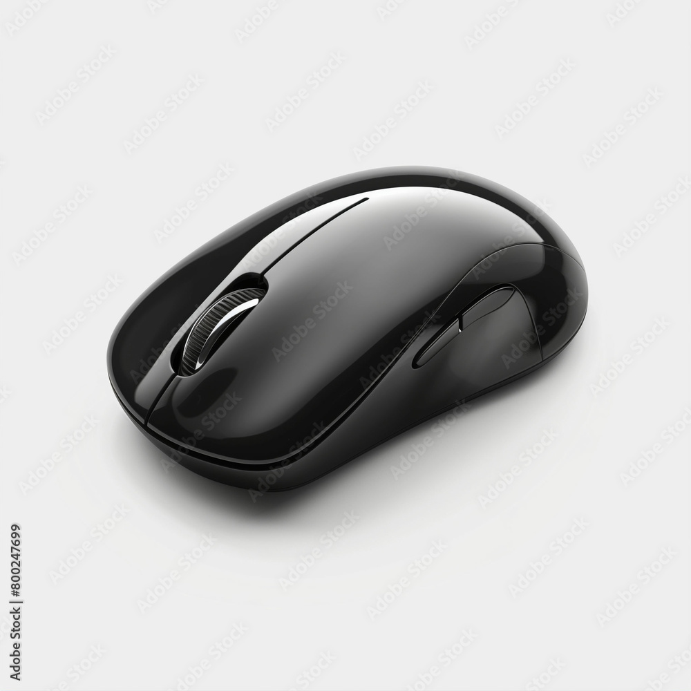Poster black computer mouse on white surface. generative ai