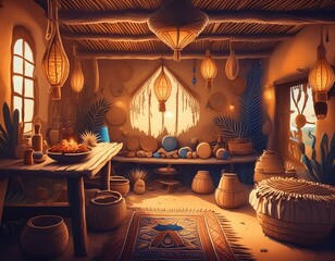 interior of the African village house