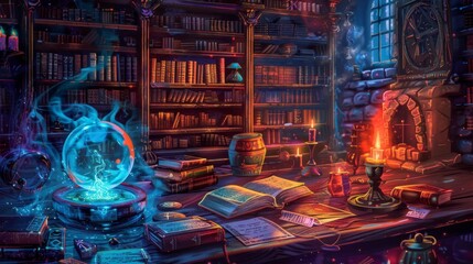 Ancient Library of Mystical Divination and Artifacts