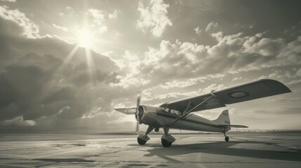 Obraz premium a small plane in black and white generative ai