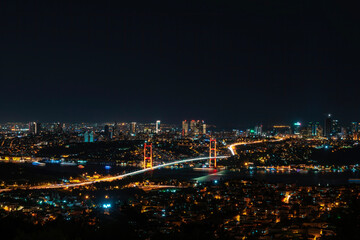 Fototapeta na wymiar View of all Istanbul and the 15 July Martyrs Bridge in night lights.