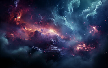 Colorful space filled with clouds and stars. Generative AI