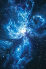 Fototapeta na wymiar Exploding cosmic blue star in the vastness of outer space