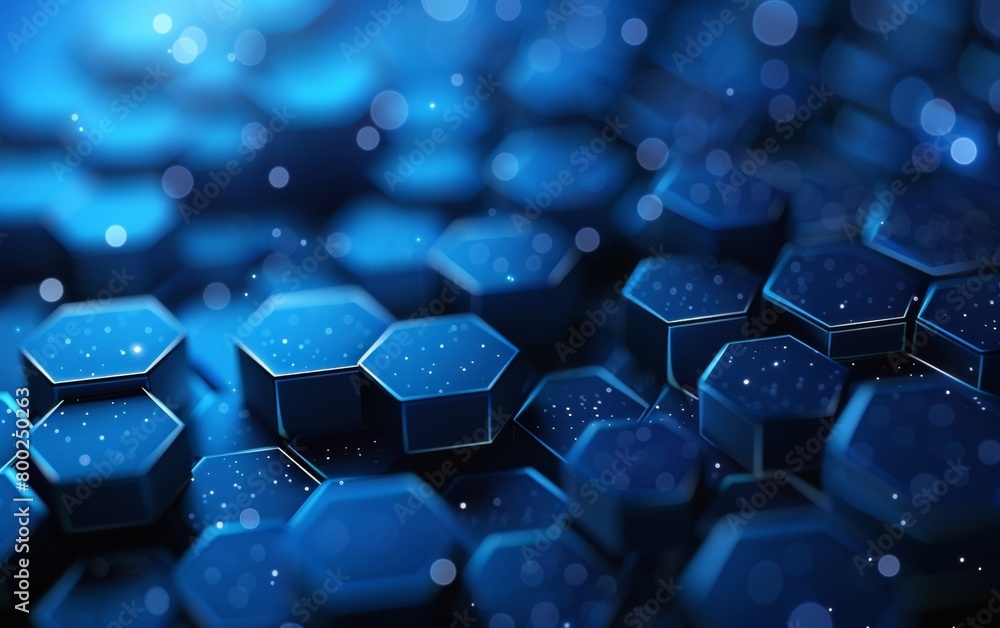 Poster futuristic geometric design with abstract blue hexagon patterns on a modern technology-themed backgr