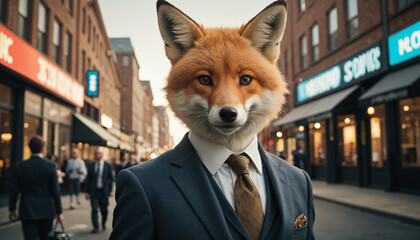 Naklejka premium Businessman fox portrait of a fox in a stylish business suit.