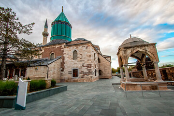 Fototapeta premium Mevlana Tomb and Mosque in Konya. View of Mevlana Museum, Mevlana Celaleddin-i Rumi is a Sufi philosopher and mystical poet of Islam.