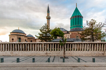 Fototapeta na wymiar Mevlana Tomb and Mosque in Konya. View of Mevlana Museum, Mevlana Celaleddin-i Rumi is a Sufi philosopher and mystical poet of Islam.