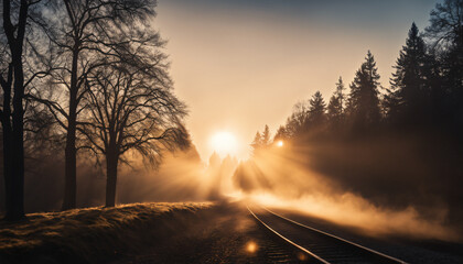 Railway track in the sunset