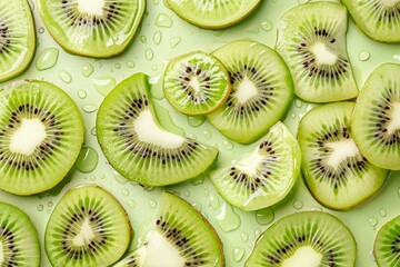 Kiwi fruit slices on kiwi backdrop