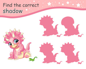 Find correct shadow of dinosaur with lizard vector illustration