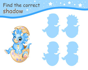 Find correct shadow of blue dinosaur in egg vector illustration