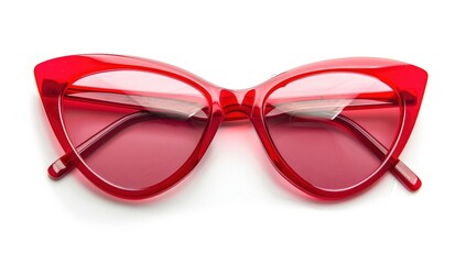 Red retro sunglasses with a pointed cat eye shape on a white background