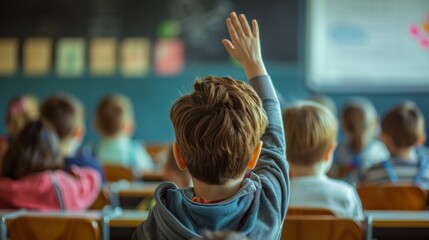 Children's participation in a classroom activity, raising hands to answer a question or ask for permission