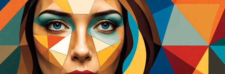 Portrait of a beautiful woman with colorful geometric shapes