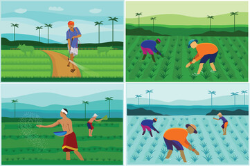 Group of farm illustration with villagers