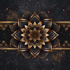 Fototapeta premium Complete golden mandala with decorative pattern frame isolated on a dark background