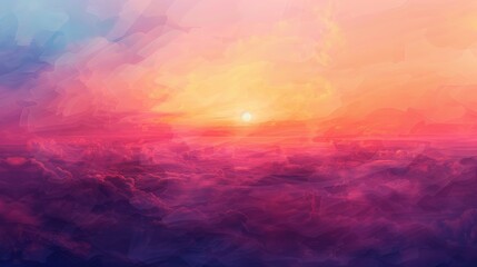 A stunning digital artwork showcasing the vibrant colors of an April sunset, with hues of orange, pink, and purple blending seamlessly across the horizon